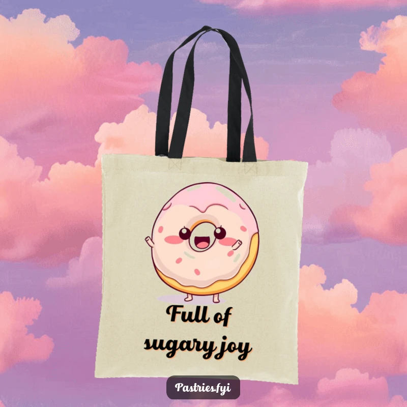 Funny wobbly jelly donut character tote bag, looking adorable and ready for errands with a playful wobble.
